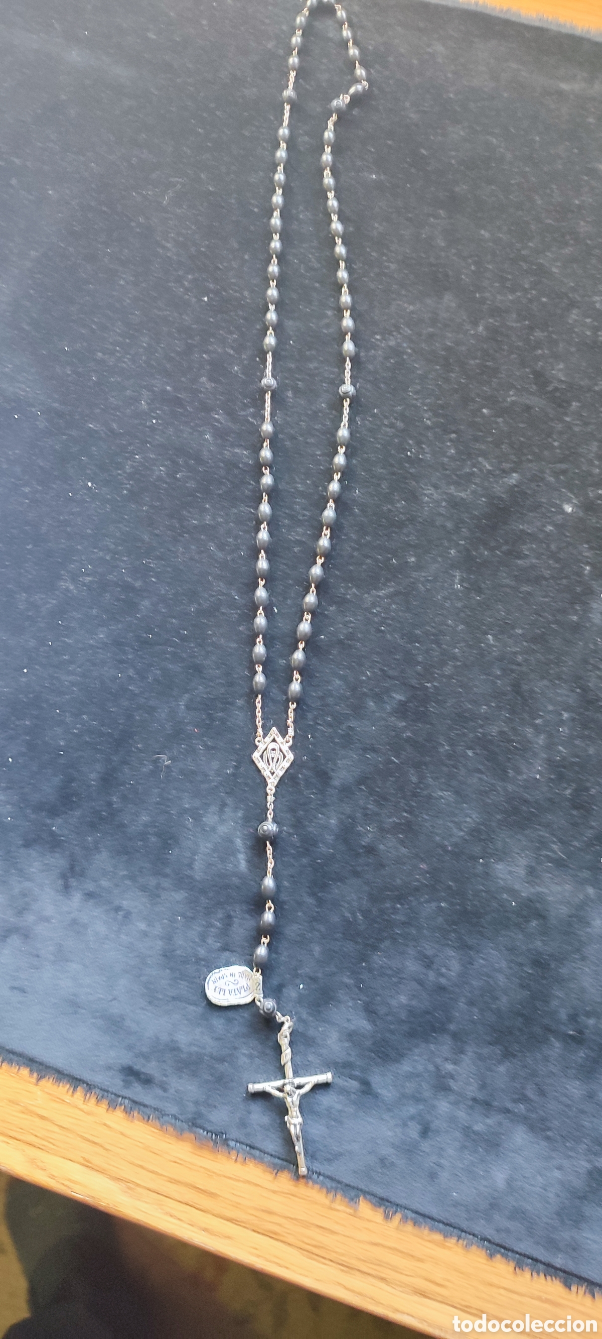 Antig&uuml;edades: Antiguo rosario del siglo XIX de plata de ley y cuentas de onix