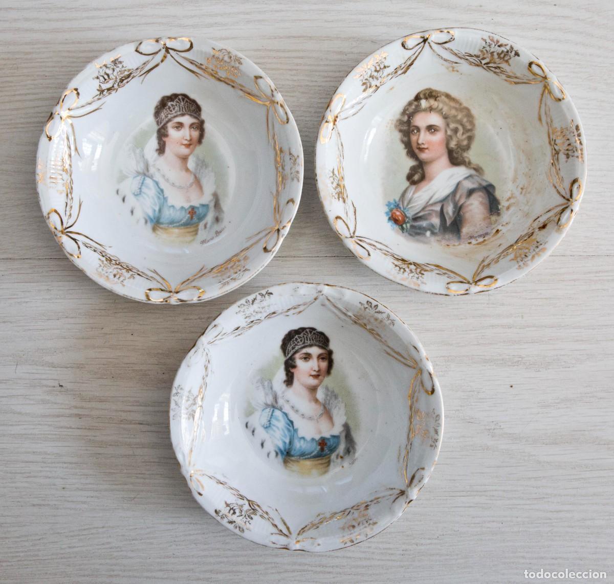 Antig&uuml;edades: 3 peque&ntilde;os cuencos de porcelana antigua.