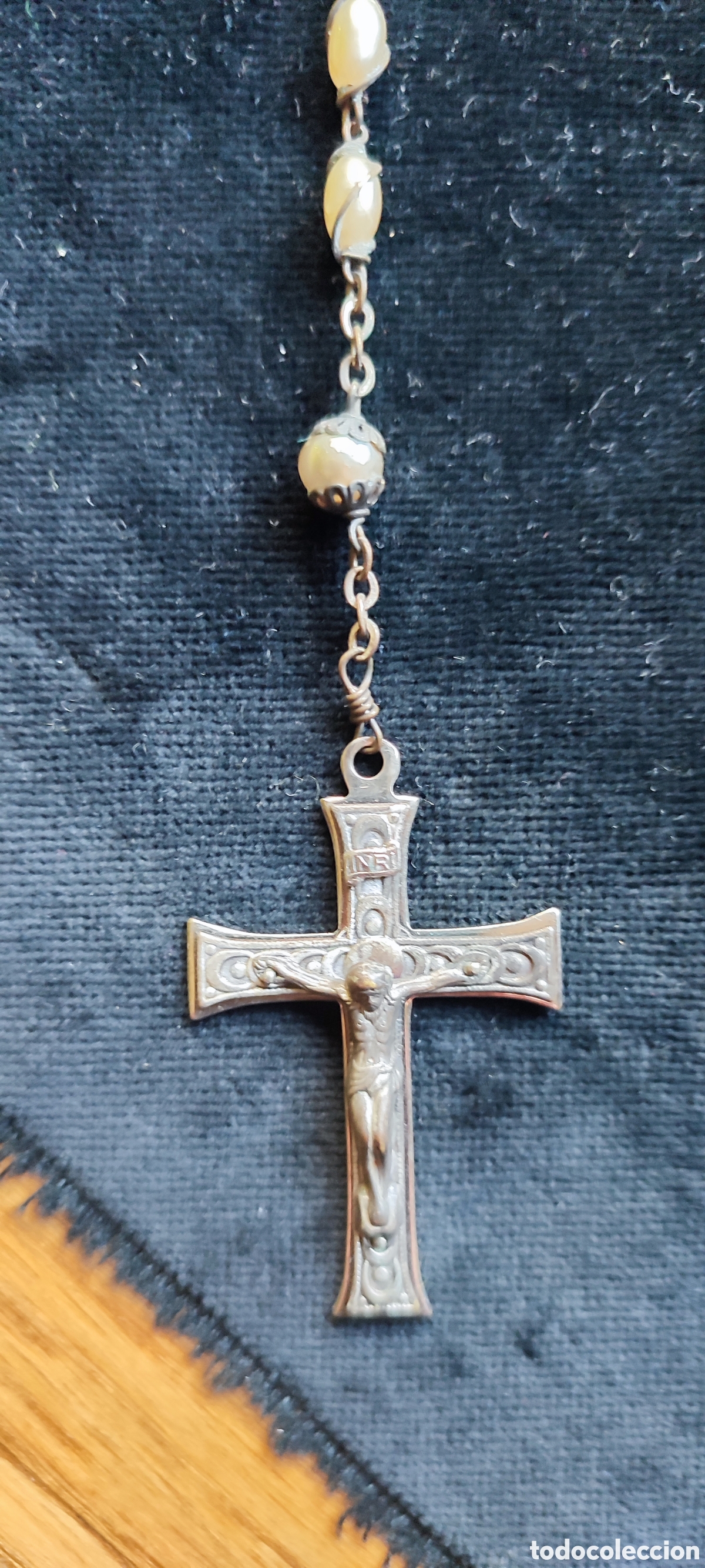 Antig&uuml;edades: Antiguo rosario del siglo XIX de plata y cuentas de nacar