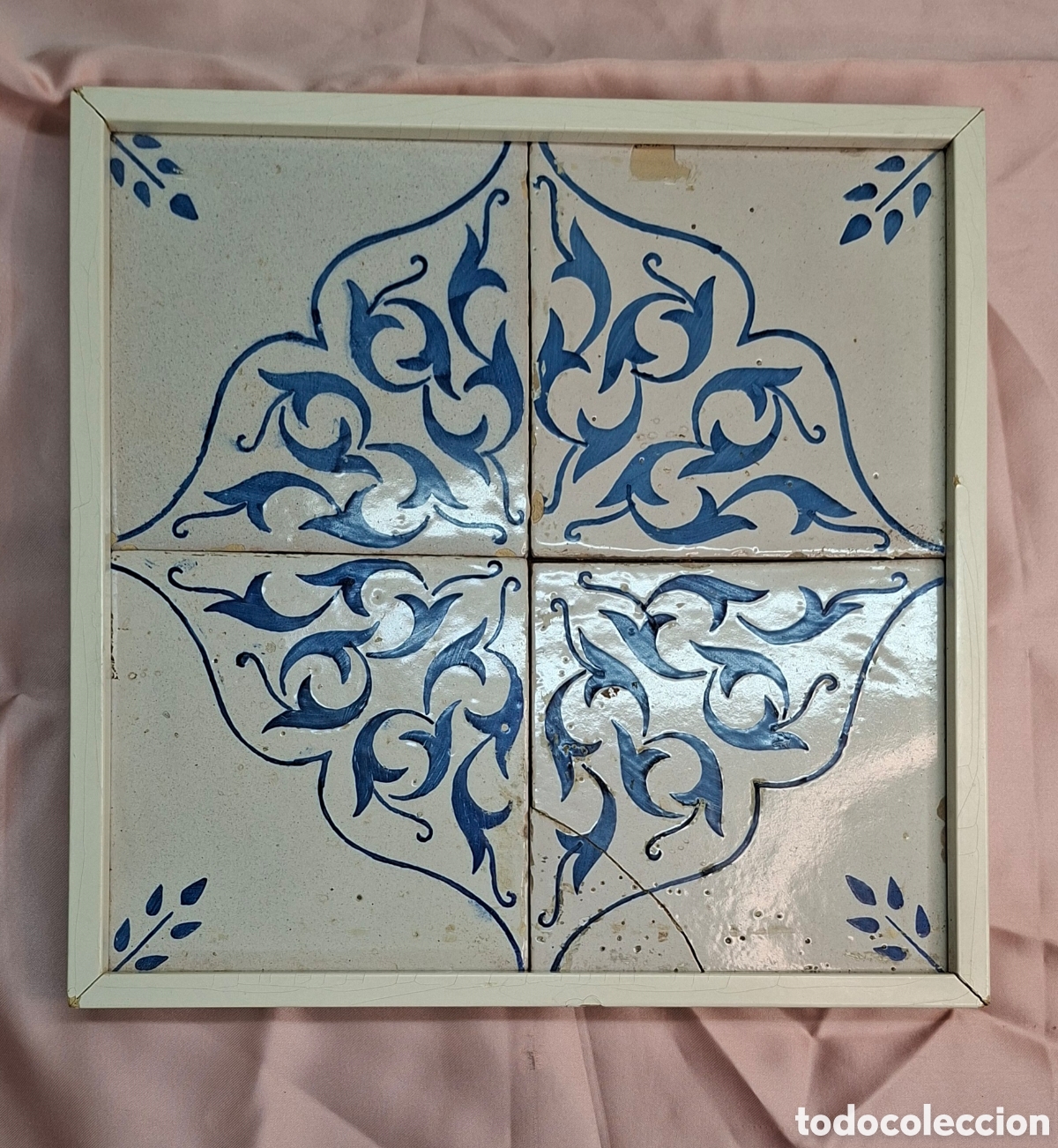 Antig&uuml;edades: Cuadro con 4 azulejos decorativos