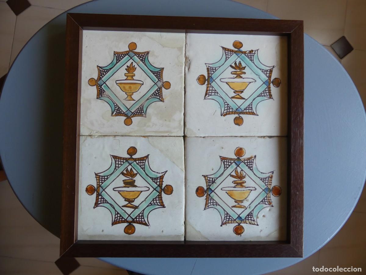Antig&uuml;edades: LOTE DE 4 AZULEJOS VALENCIANOS DEL SIGLO XIX ( SOLO RECOGIDA )