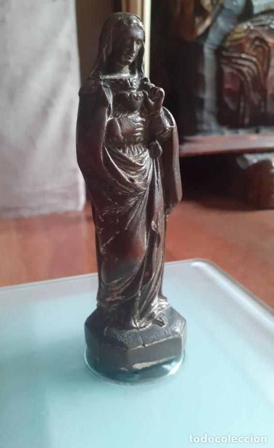 Antig&uuml;edades: Sagrado Coraz&oacute;n de Mar&iacute;a figura bronce 100 a&ntilde;os Madre de Dios antigua figura religiosa
