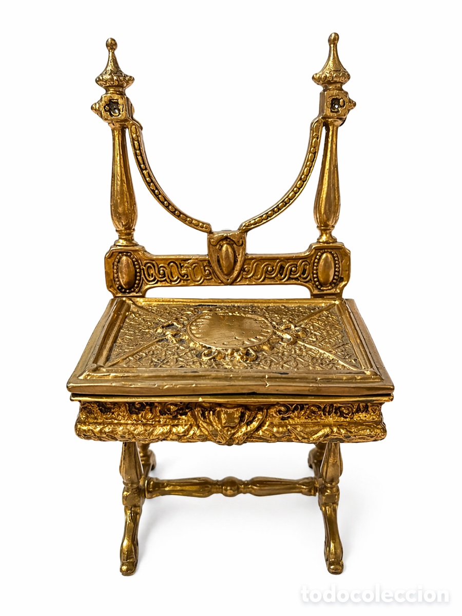 Antig&uuml;edades: Joyero vintage en forma de silla de lat&oacute;n