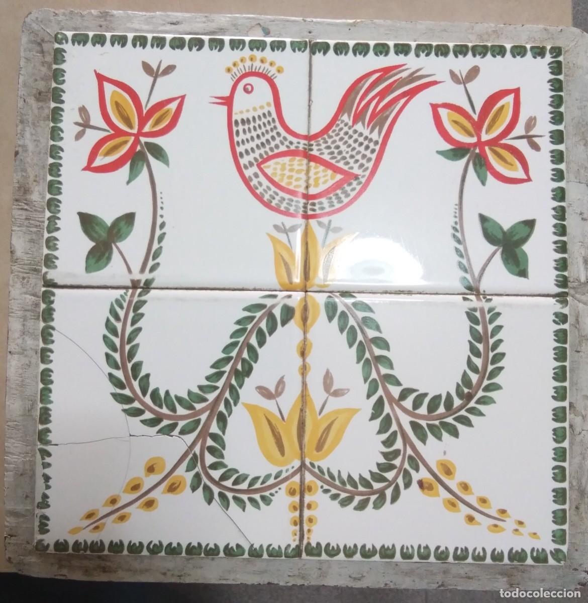 Antig&uuml;edades: Composici&oacute;n 4 azulejos pintados a mano