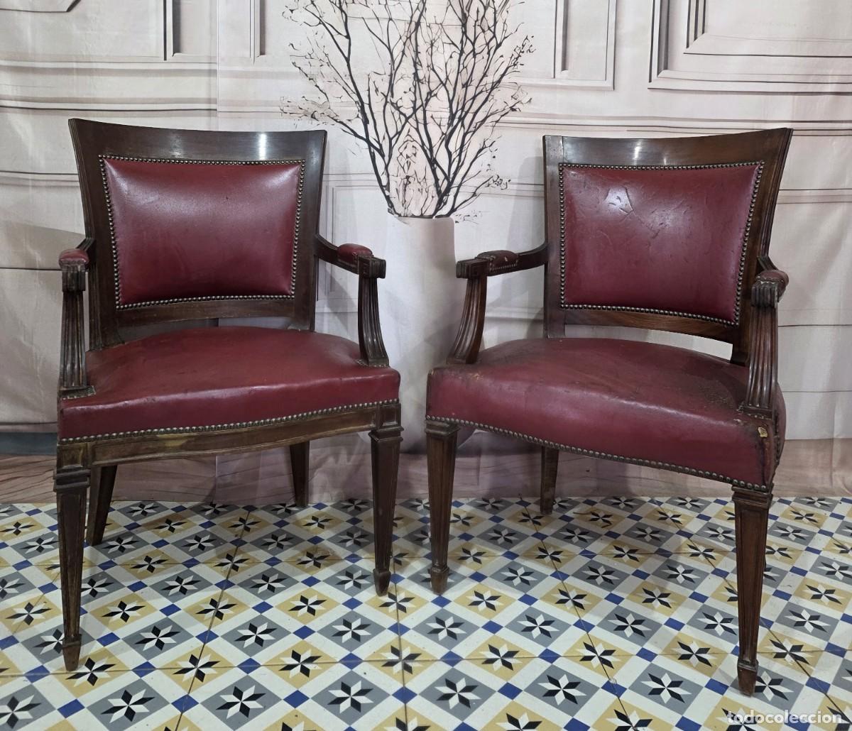 Antig&uuml;edades: Par de sillones de estilo franc&eacute;s Luis XVI