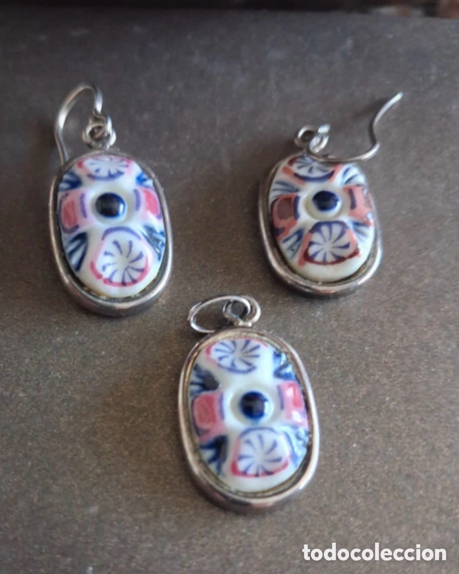 Antig&uuml;edades: Conjunto pendientes y Colgate Sargadelos, plata de ley