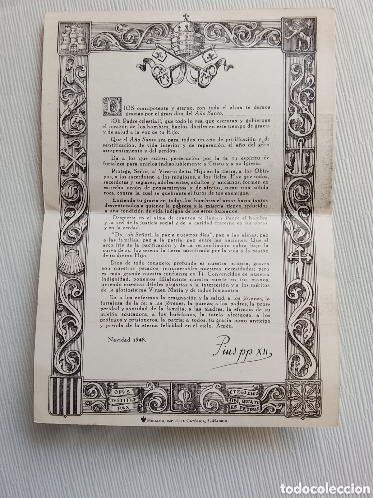 Antig&uuml;edades: Felicitaci&oacute;n de navidad 1948, papa P&iacute;o Xll.