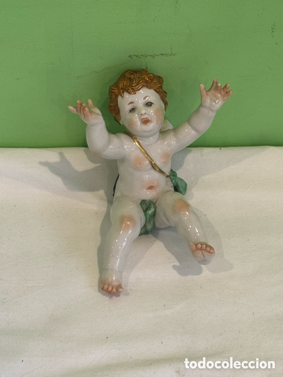 Antig&uuml;edades: Figura &aacute;ngel querub&iacute;n porcelana Algora firmada siglo XX
