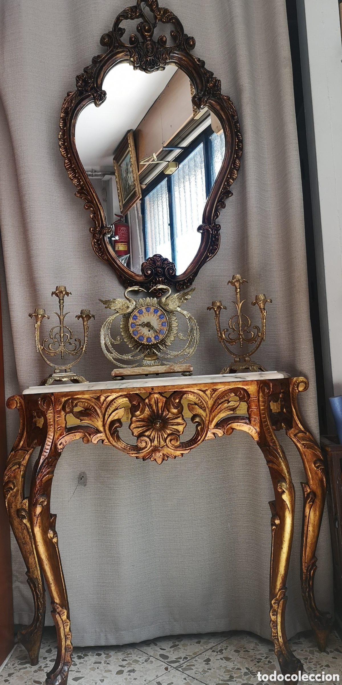 Antig&uuml;edades: Consola en madera, con espejo - Foto 5