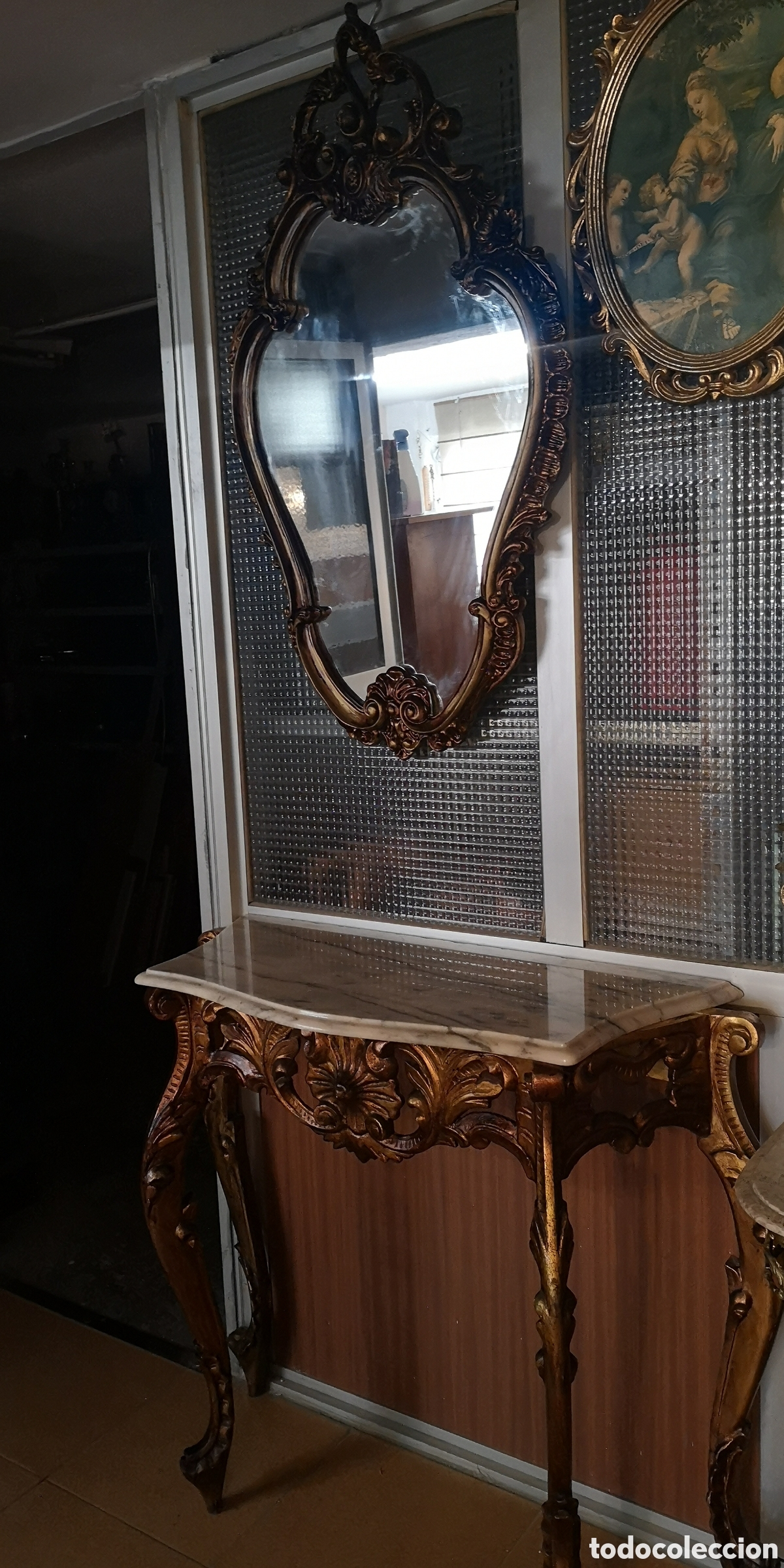 Antig&uuml;edades: Consola en madera, con espejo - Foto 8