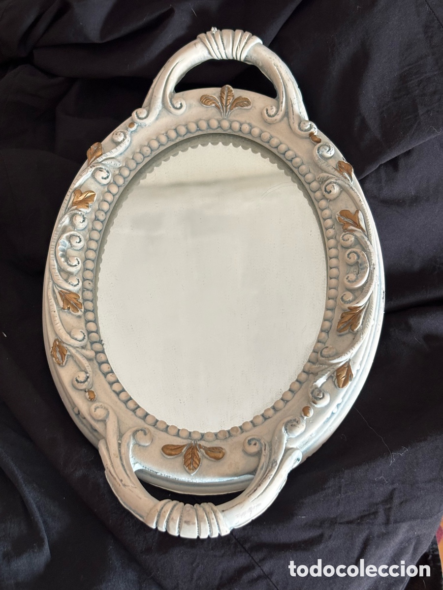 Antig&uuml;edades: Antiguo espejo bandeja pintado