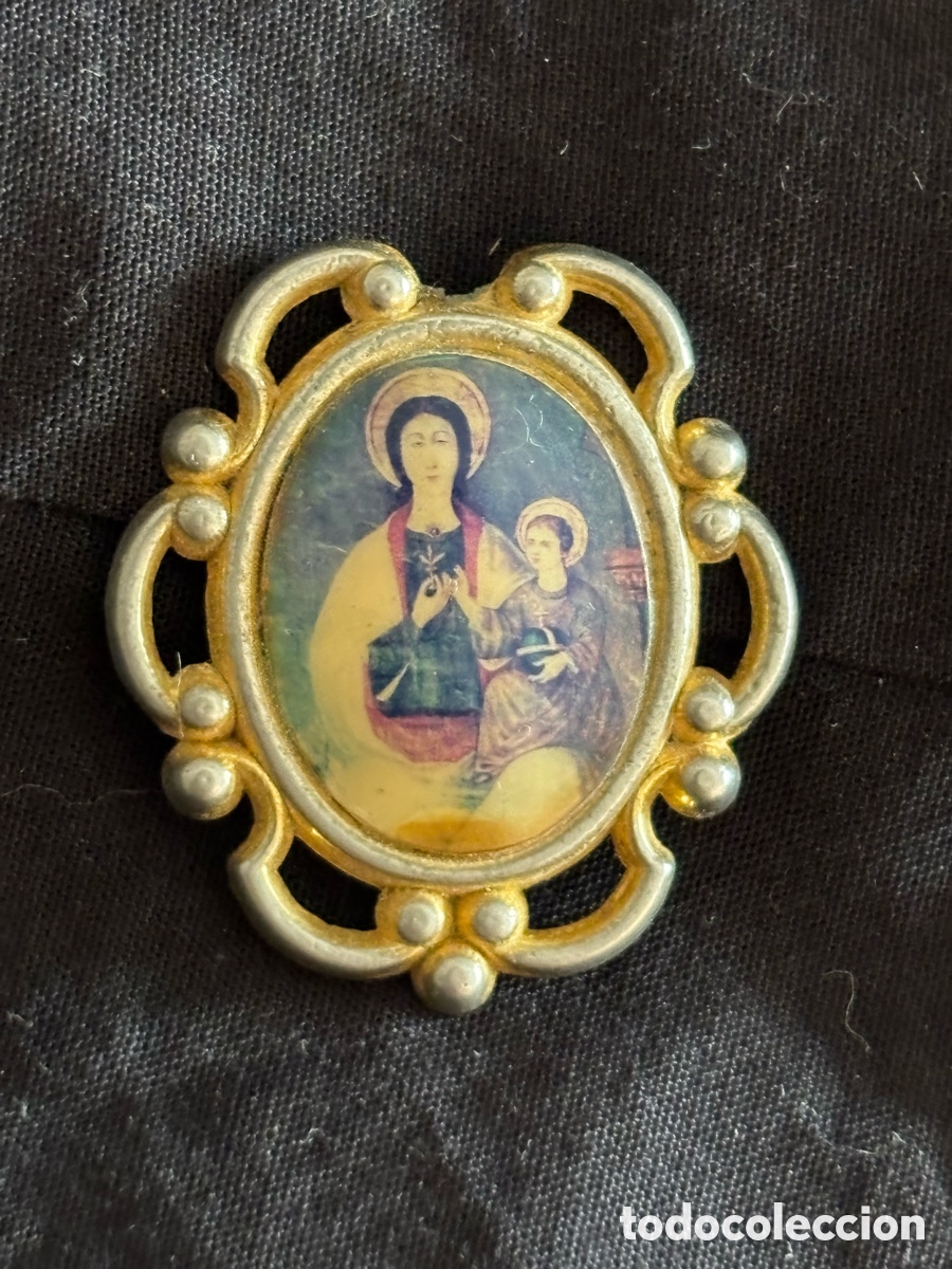 Antig&uuml;edades: Medalla religiosa antigua virgen y Cristo rey