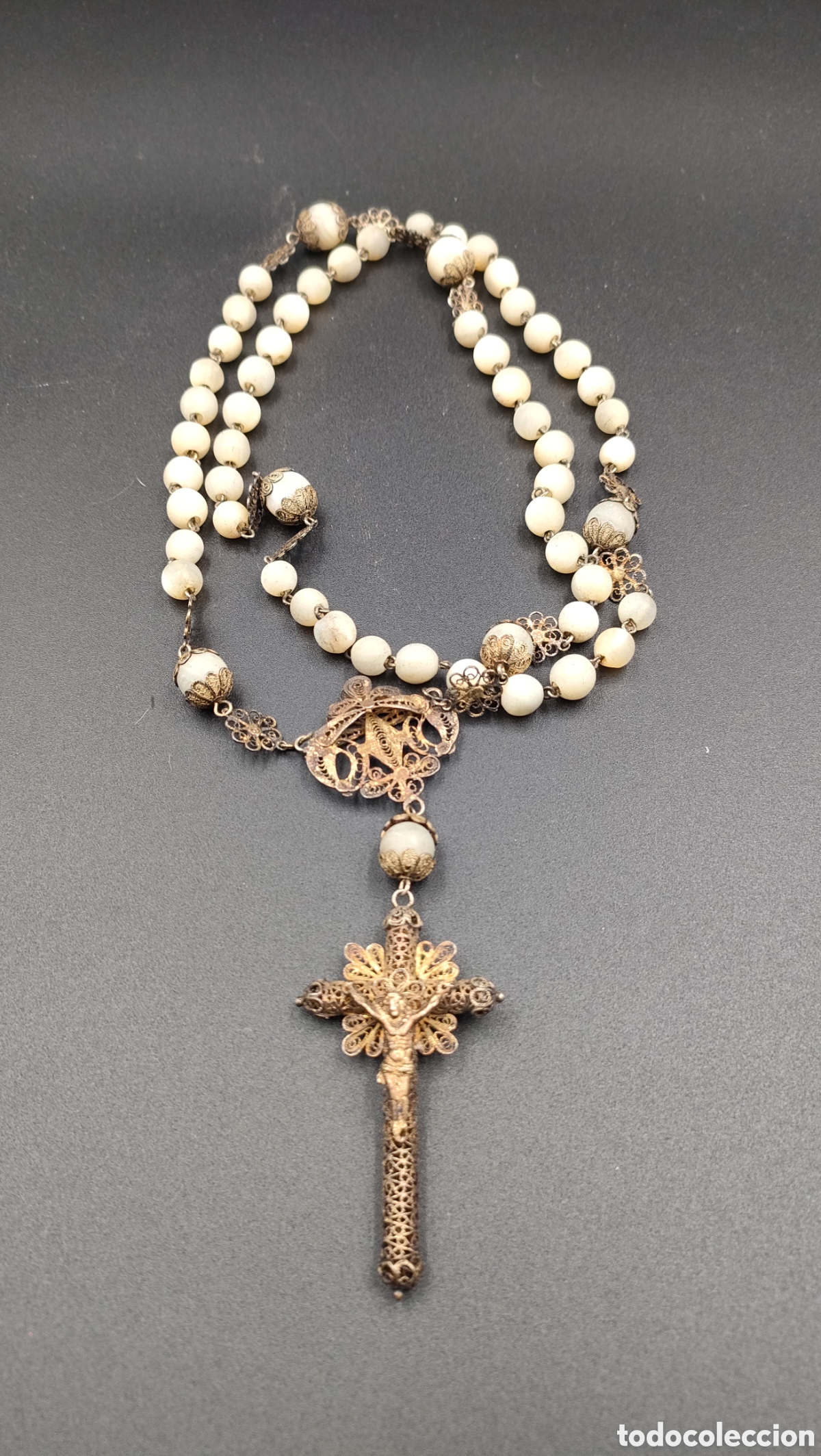 Antig&uuml;edades: Antiguo Rosario de Plata de Filigrana y N&aacute;car