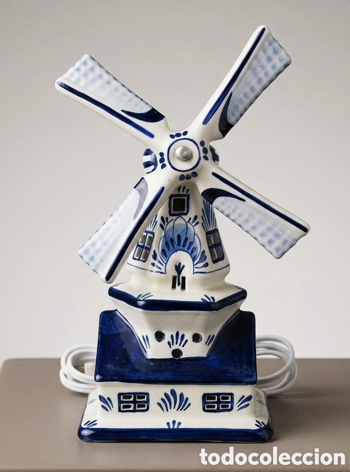 Antig&uuml;edades: MOLINO DE PORCELANA DELFT - HOLANDA - GRAN TAMA&Ntilde;O - 31 x 14 cm