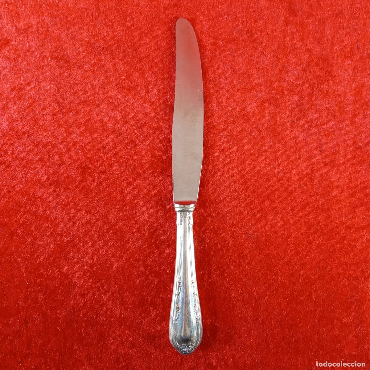 Antig&uuml;edades: ANTIGUO CUCHILLO - MANGO PLATEADO, FILO DE ACERO INOXIDABLE - 250 X 20 MM / 2859