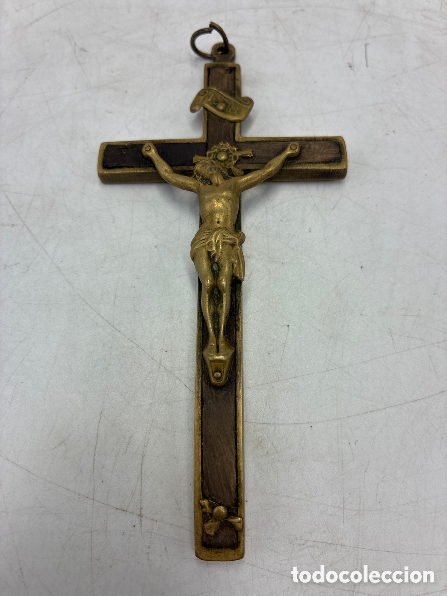 Antig&uuml;edades: Antigua Cruz pectoral de Madera y Bronce.