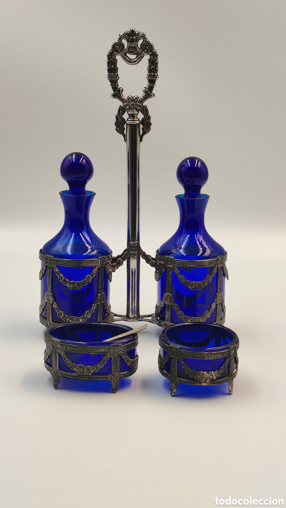 Antig&uuml;edades: Antiguo Juego de Convoy de Plata y Cristal Azul Cobalto