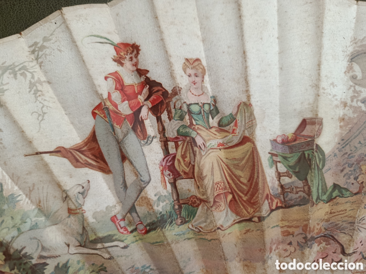 Antig&uuml;edades: Antiguo abanico en seda pintada y marfil o hueso.