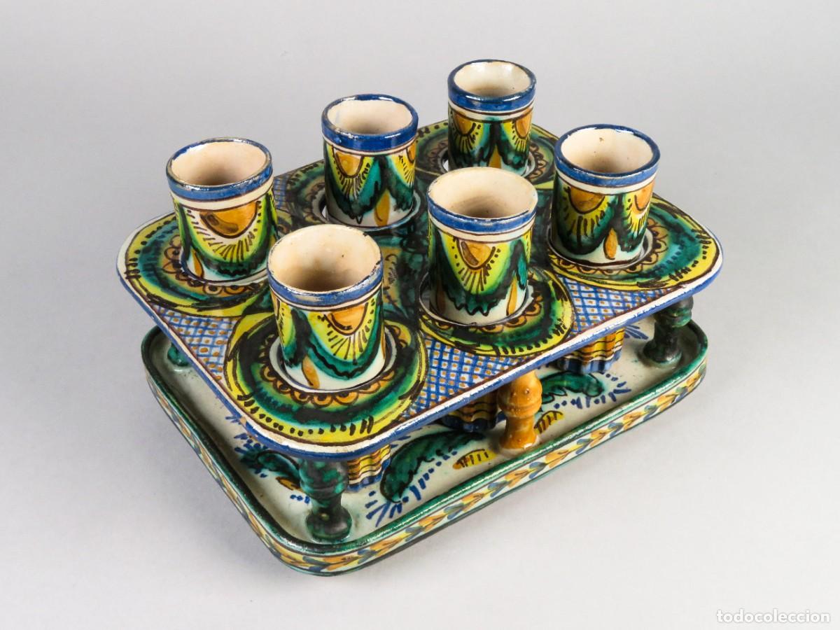 Antig&uuml;edades: Vasera Soporte de cer&aacute;mica esmaltada para vasos Triana Alfar Santa Ana hacia a&ntilde;os 40