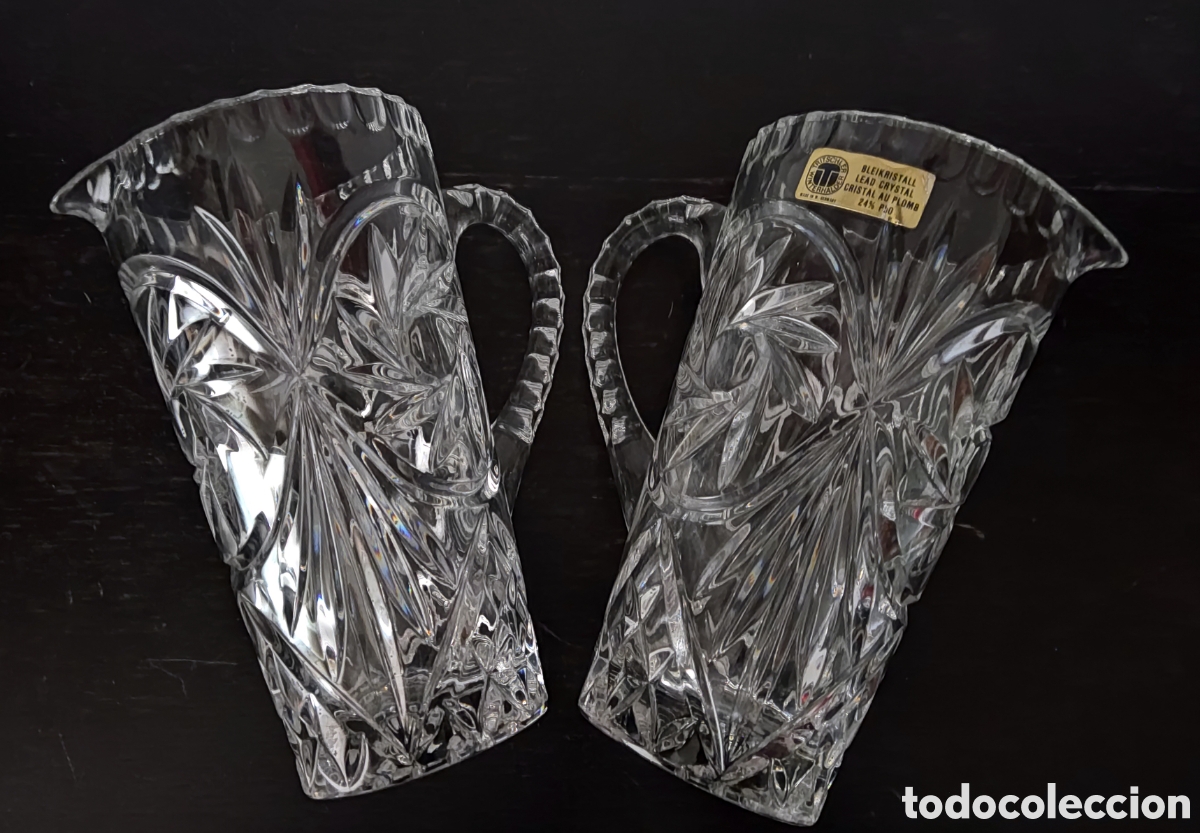 Antig&uuml;edades: 2 JARRAS VINTAGE CRISTAL TALLADO BLEIKRISTALL