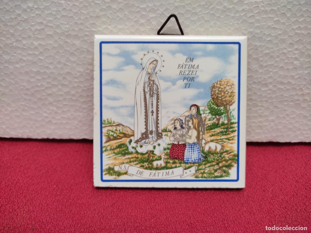 Antig&uuml;edades: antiguo azulejo ceramica Virgen Fatima para colgar - 7,5x7,5 cm