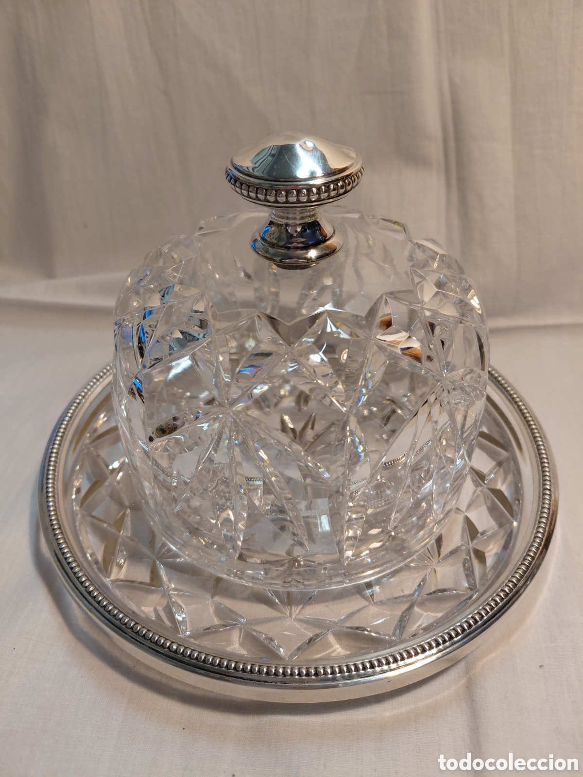 Antig&uuml;edades: BONITA COMPOTERA DE CRISTAL TALLADO Y PLATA CU&Ntilde;ADO ESTRELLA Y ANFORA.LEQUE&Ntilde;O DESPERFECTO LEER