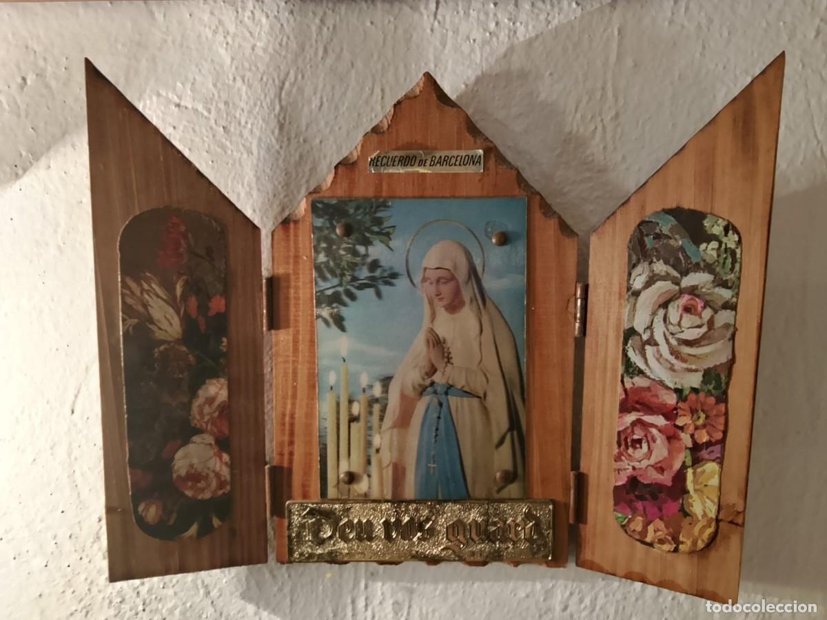 Antig&uuml;edades: Tr&iacute;ptico Religioso Vintage &ndash; &rdquo;Deu vos guard&rdquo; &ndash; Madera
