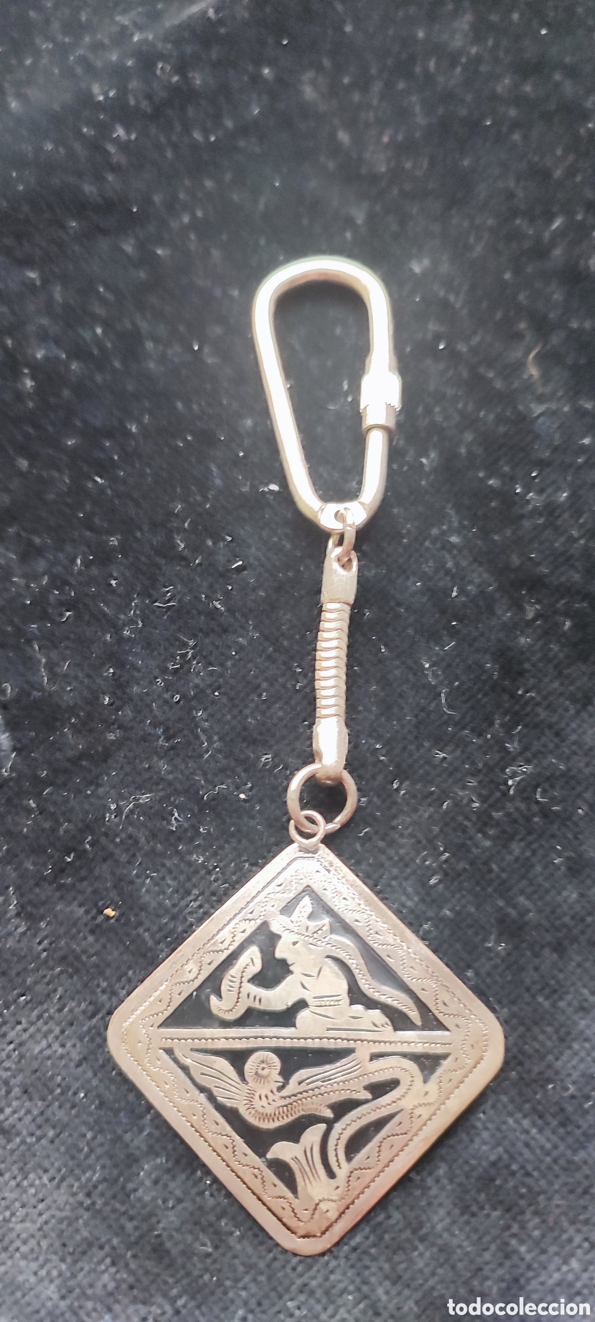 Antig&uuml;edades: Llavero de plata de ley mejicano con figura maya y p&aacute;jaro quetzal