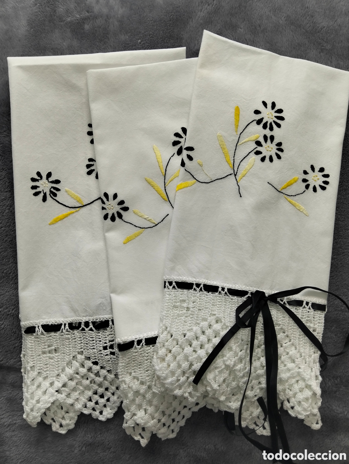 Antig&uuml;edades: Toalla hilo bordadas con ganchillo hecho a mano