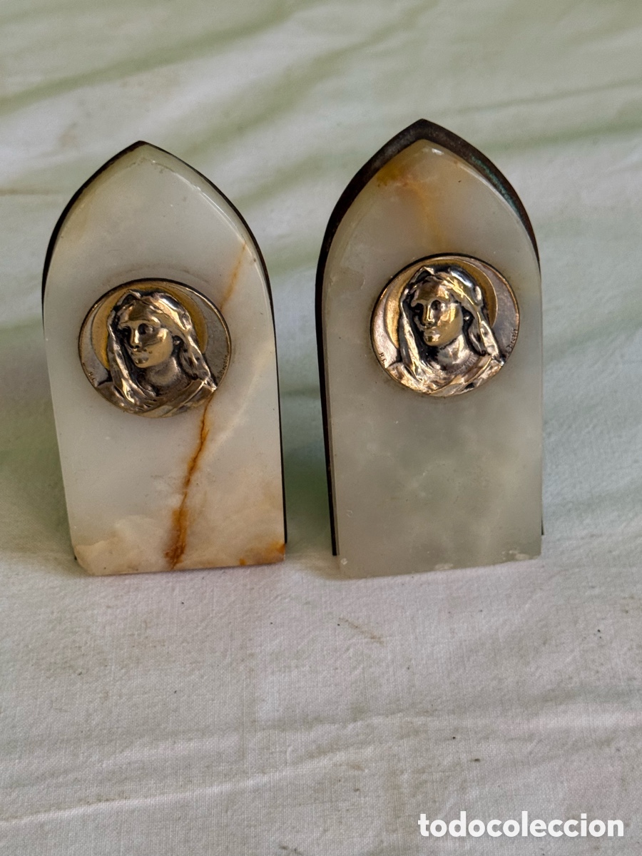 Antig&uuml;edades: PAREJA DEVOCIONARIOS CAPILLA DE VIAJE MEDALLAS SAGRADO CORAZ&Oacute;N Y VIRGEN E. DROPSY