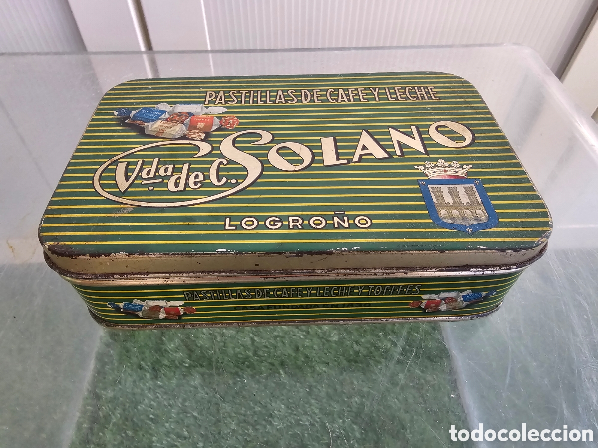 Antig&uuml;edades: Caja de caramelos Solano, hojalata serigrafiada, antigua
