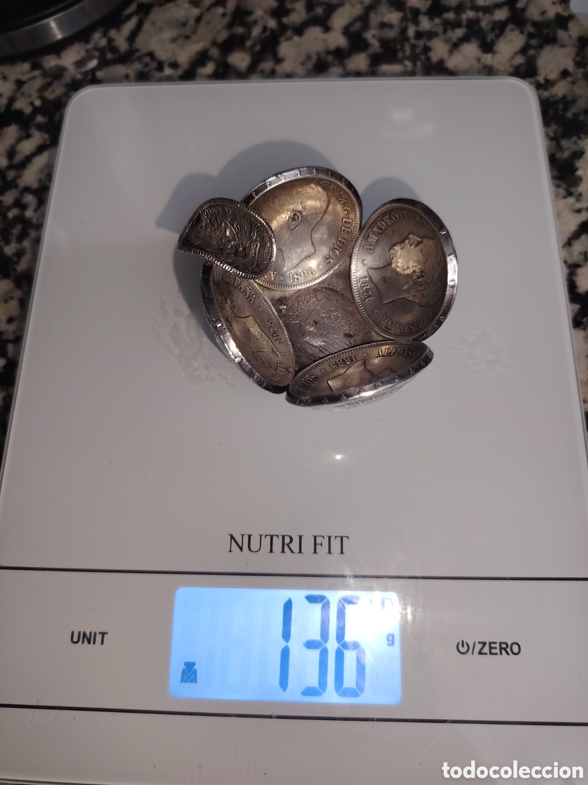 Antig&uuml;edades: Monedas de plata de 900, forma de cenicero. Alfonso y amadeo. Plata