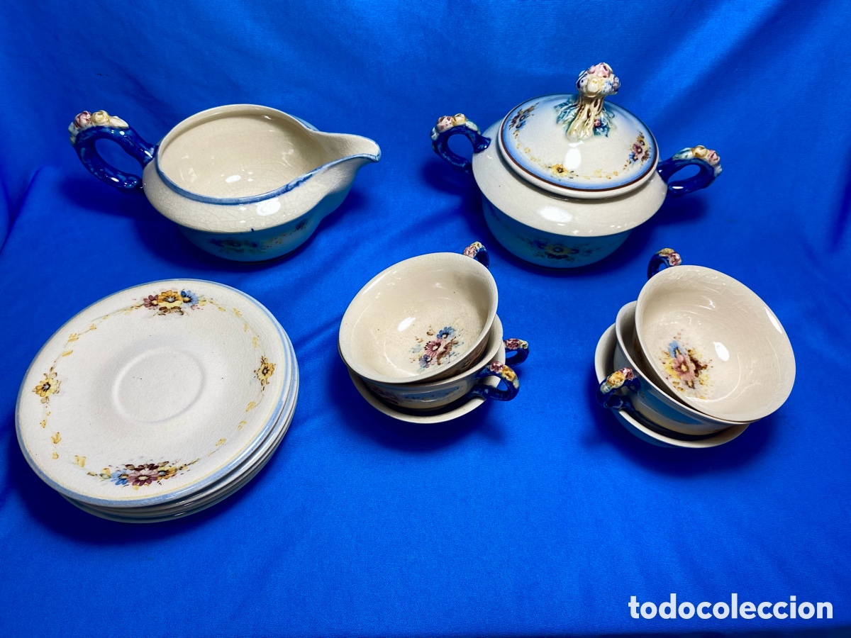 Antig&uuml;edades: Juego cafe de ceramica floral Antonio Peyro. A&ntilde;os 40