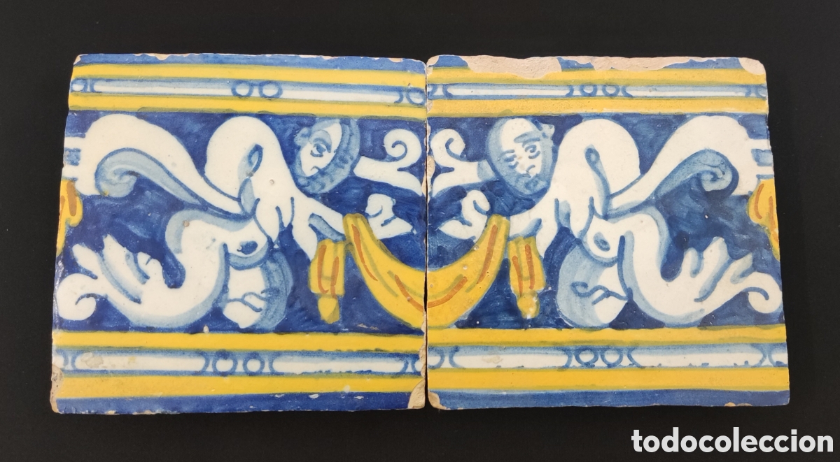 Antig&uuml;edades: Azulejos. Talavera. Pareja. Tricolor. Siglo XVII