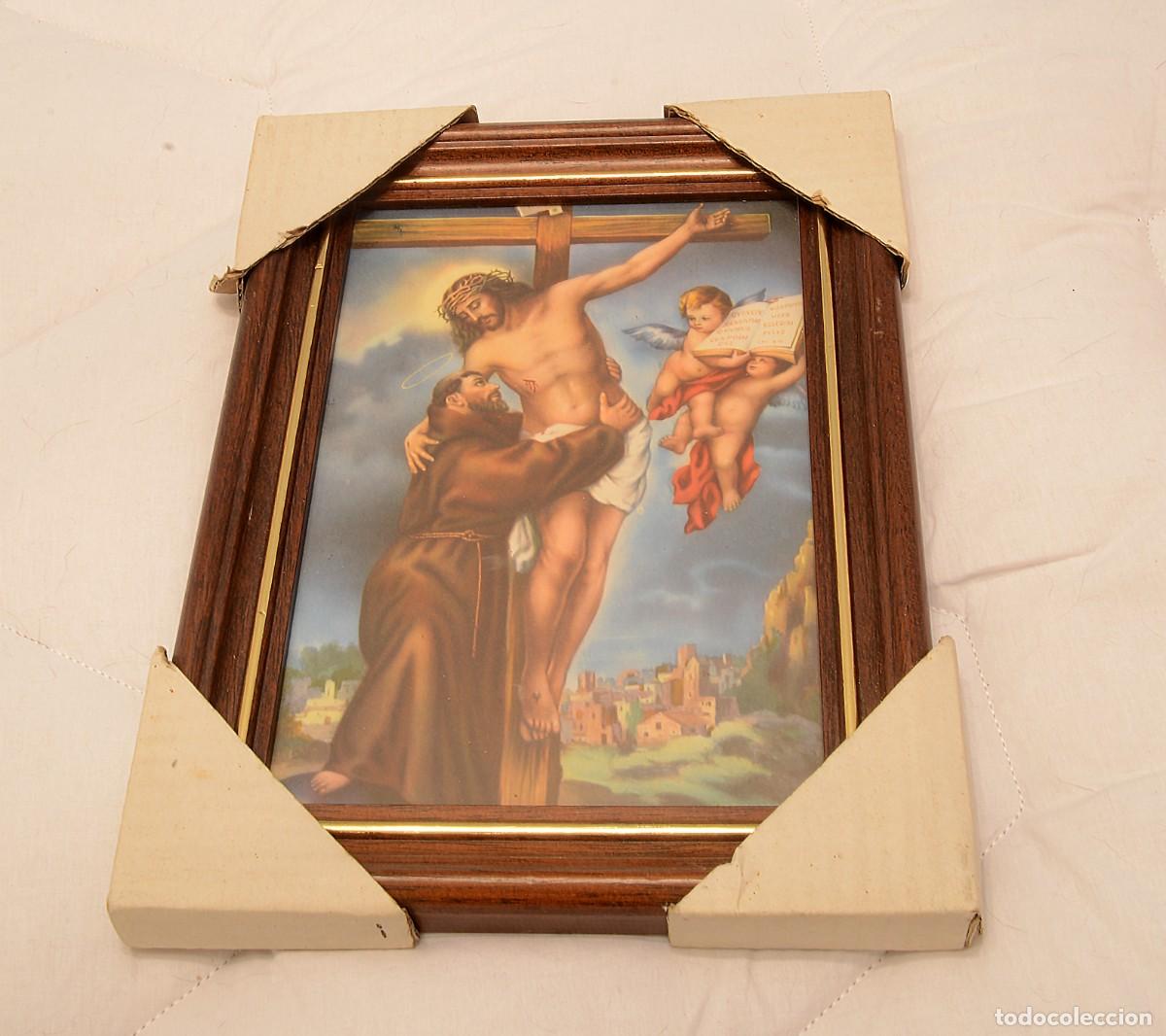 Antig&uuml;edades: L&Aacute;MINA ENMARCADA, Jes&uacute;s en la cruz abrazando a San Francisco de As&iacute;s , NUEVO