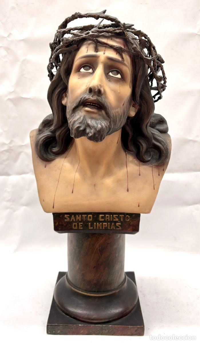 Antig&uuml;edades: ANTIGUO BUSTO DEL SANTO CRISTO DE LIMPIAS - OLOT - PASTA DE MADERA Y POLICROM&Iacute;A - S. XX