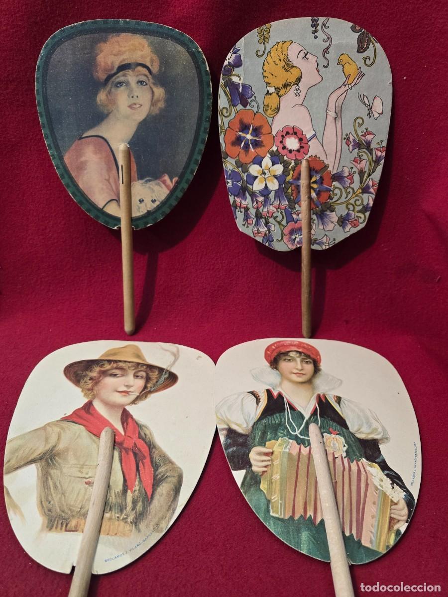 Antig&uuml;edades: LOTE 4 ABANICOS PAY PAY CON PUBLICIDAD