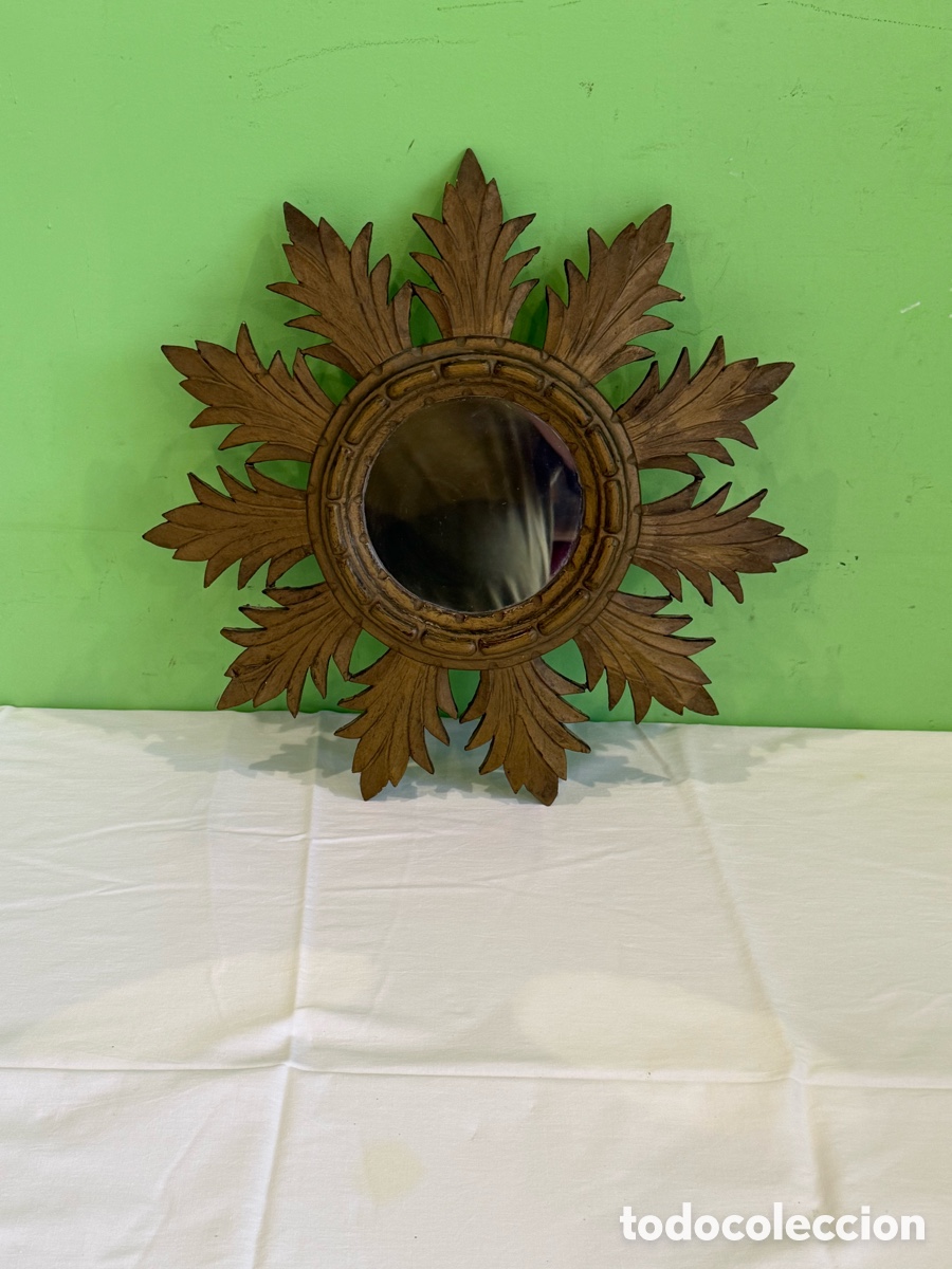 Antig&uuml;edades: Espejo sol antiguo madera tallada dorada 45 cm vintage a&ntilde;os 50 60