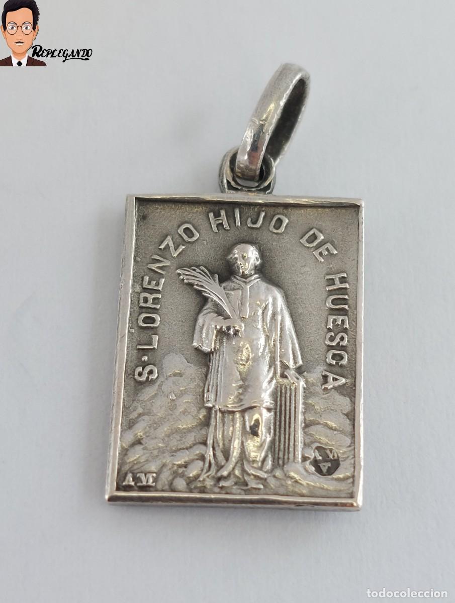 Antig&uuml;edades: SAN LORENZO HIJO HUESCA PATR&Oacute;N Y SANTO CRISTO MILAGROS : ANTIGUA MEDALLA PLATA CONTRASTE A&Ntilde;OS 50/60