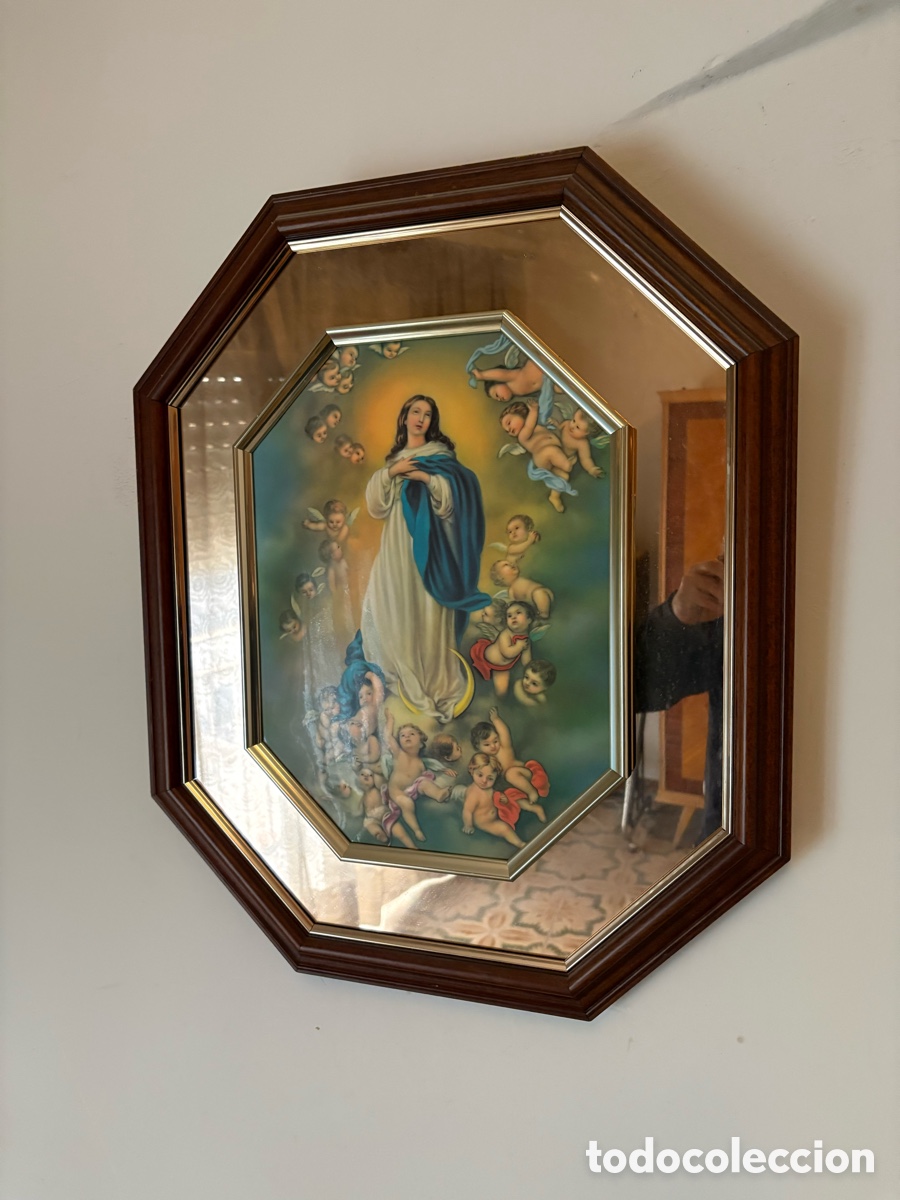 Antig&uuml;edades: Cuadro con espejo decorativo religioso