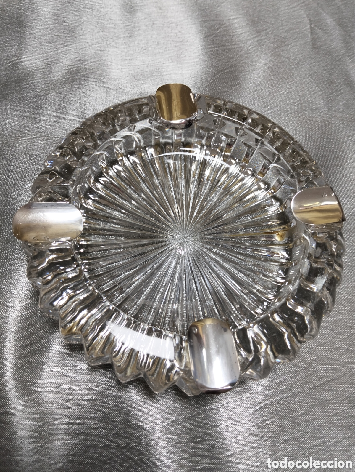 Antig&uuml;edades: Cenicero cristal Tallado plata ley 925