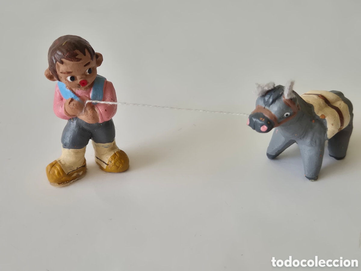 Antig&uuml;edades: Antigua Figura Alborox Ferrandiz pastor con burro bel&eacute;n cabezones Terracota Barro a&ntilde;os 70-80