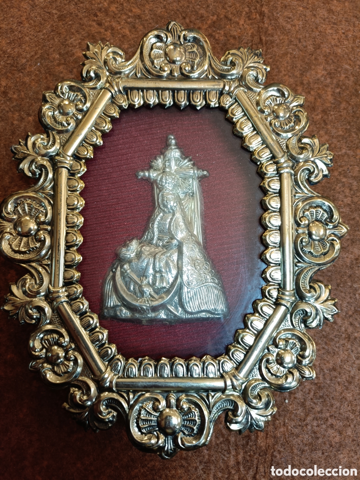 Antig&uuml;edades: ANTIGUO RELICARIO METAL PLATEADO, BA&Ntilde;O DE PLATA, VIRGEN DE LAS ANGUSTIAS. 17x14CM.