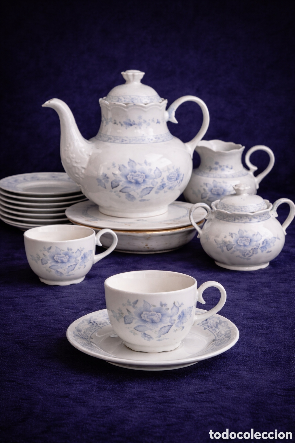 Antig&uuml;edades: Juego de caf&eacute; porcelana Santa Clara azul claro &ndash; 10 servicios con tetera, azucarero, lechera - Spain