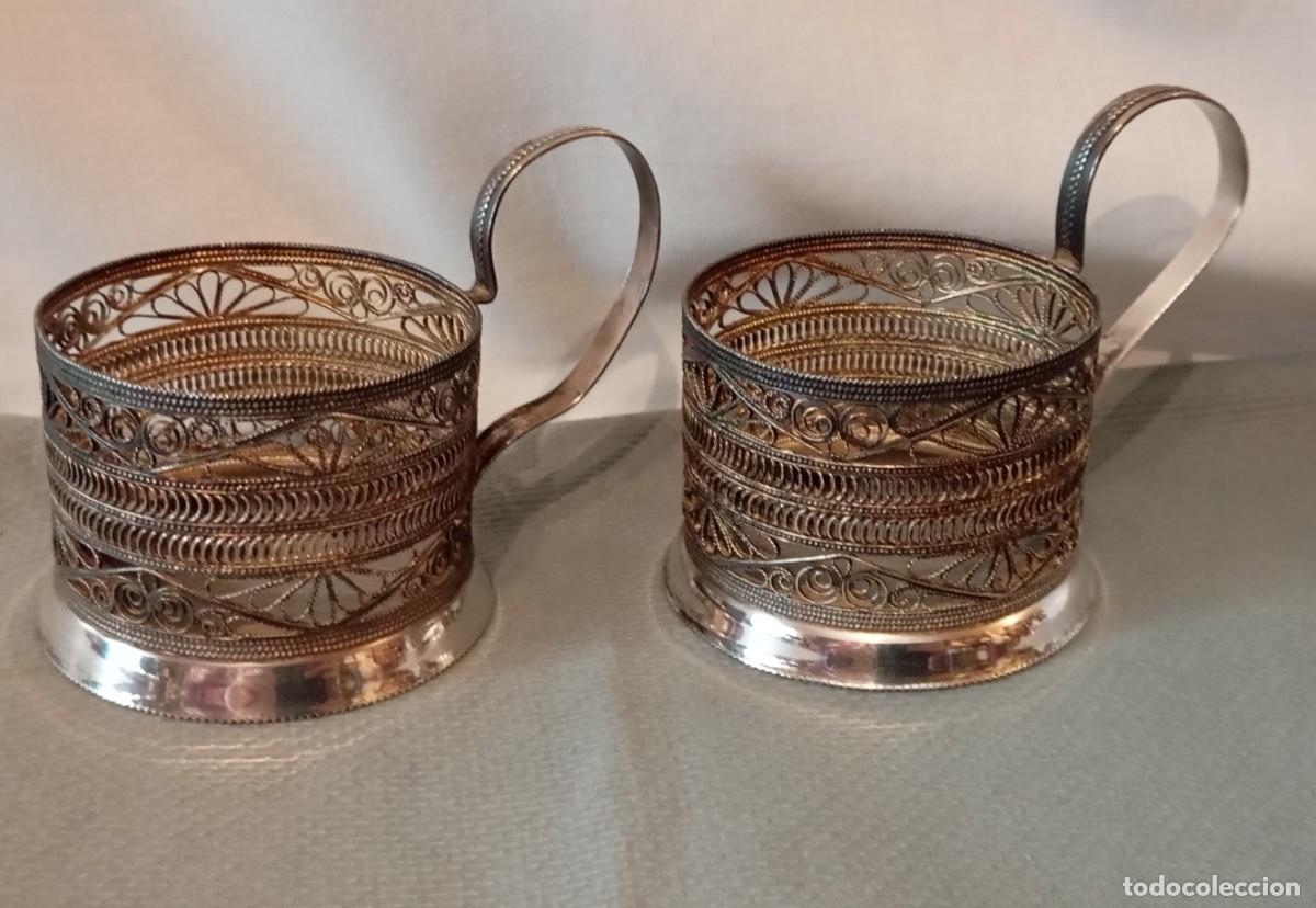 Antig&uuml;edades: 2 Portavasos Filigrana Calada URSS 1960