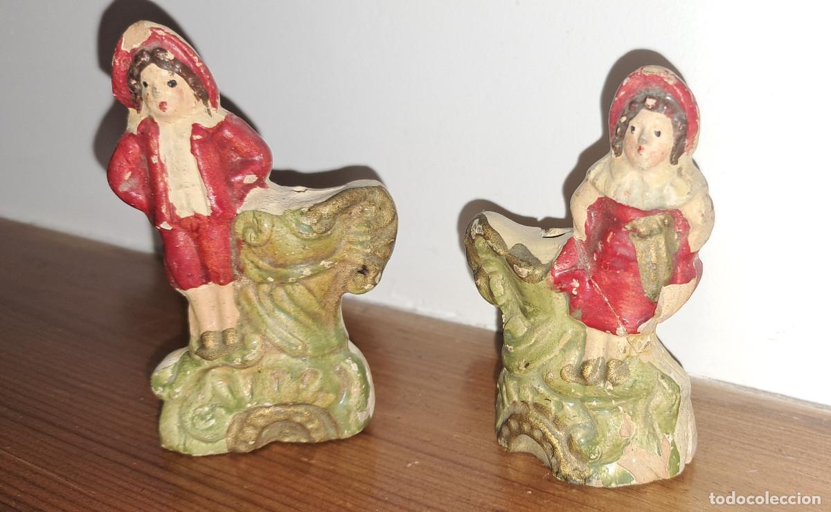 Antig&uuml;edades: PALILLEROS DE TERRACOTA - A&Ntilde;OS 40/50 - PINTADOS A MANO - 8,5 CMS.