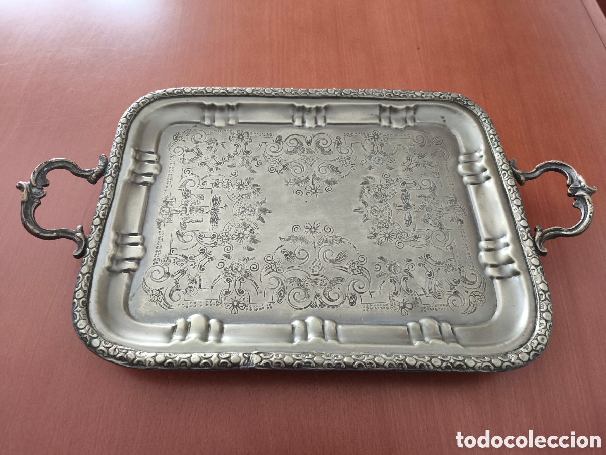 Antig&uuml;edades: Bandeja de Alpaca con asas - Foto 2