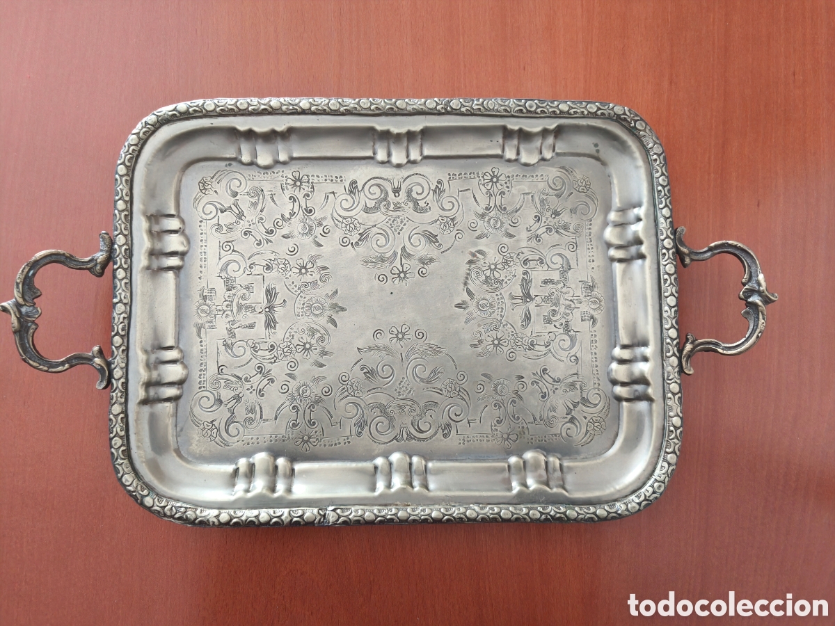 Antig&uuml;edades: Bandeja de Alpaca con asas