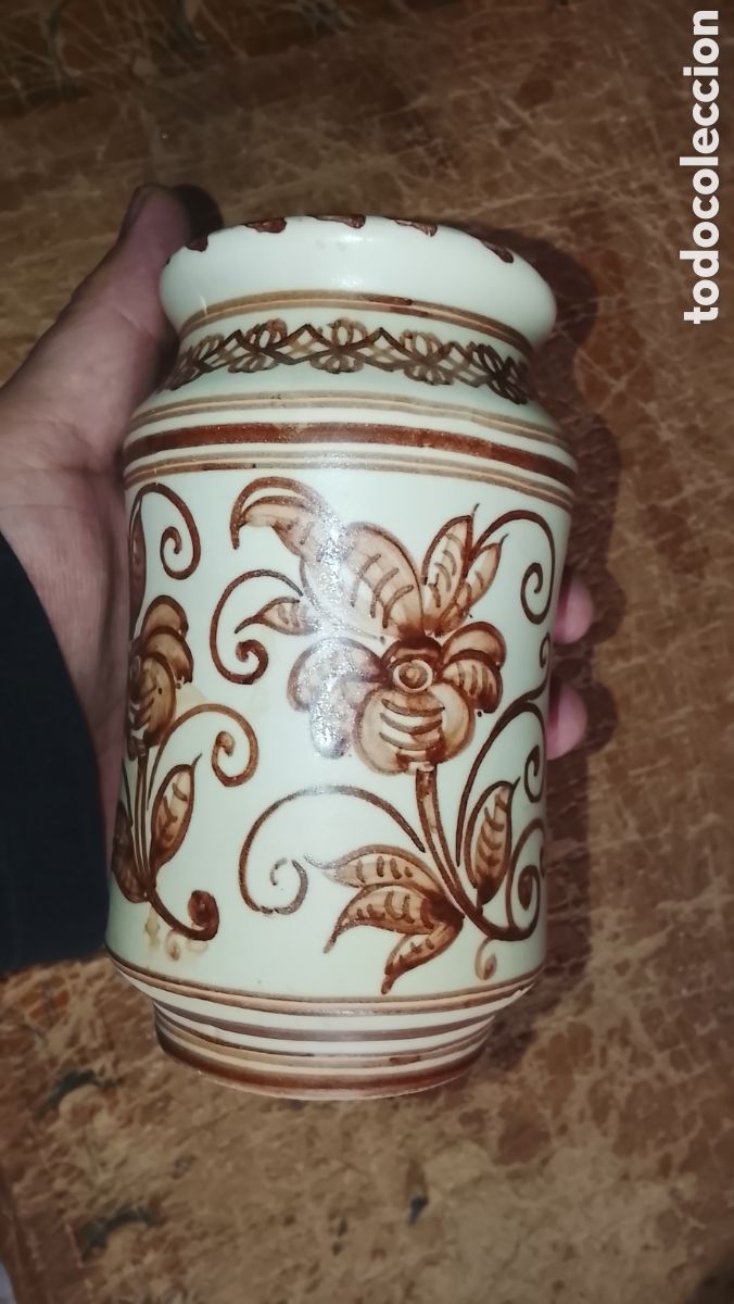 Antiquit&eacute;s: Jarr&oacute;n cer&aacute;mica porcelana Talavera de la reina pintada a mano 14,5 cm