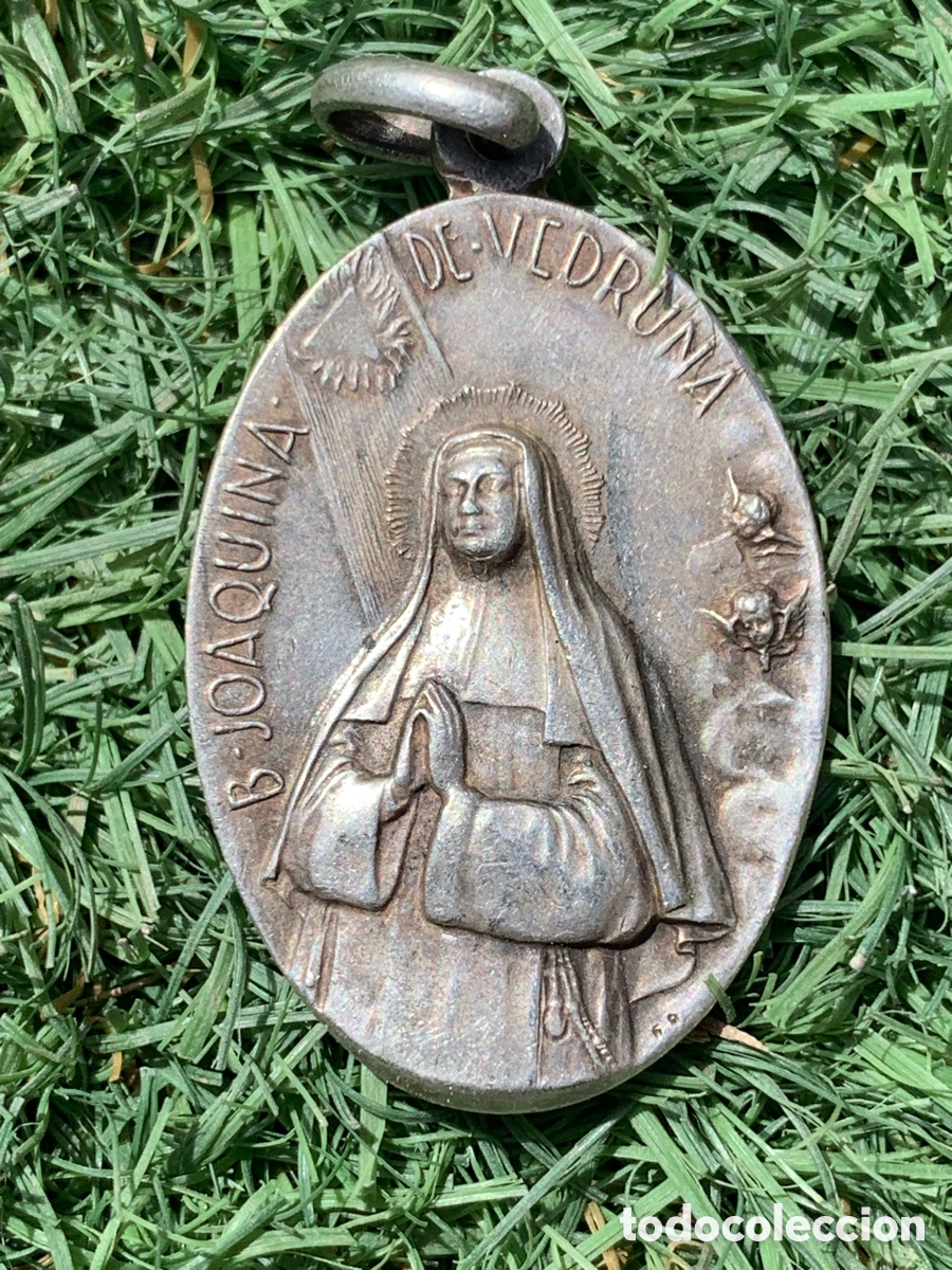 Antig&uuml;edades: ANTIGUA MEDALLA RELIGIOSA B. JOAQUINA DE VEDRUNA - VIRGO CARMELI - 3,5 X 2,2 CM